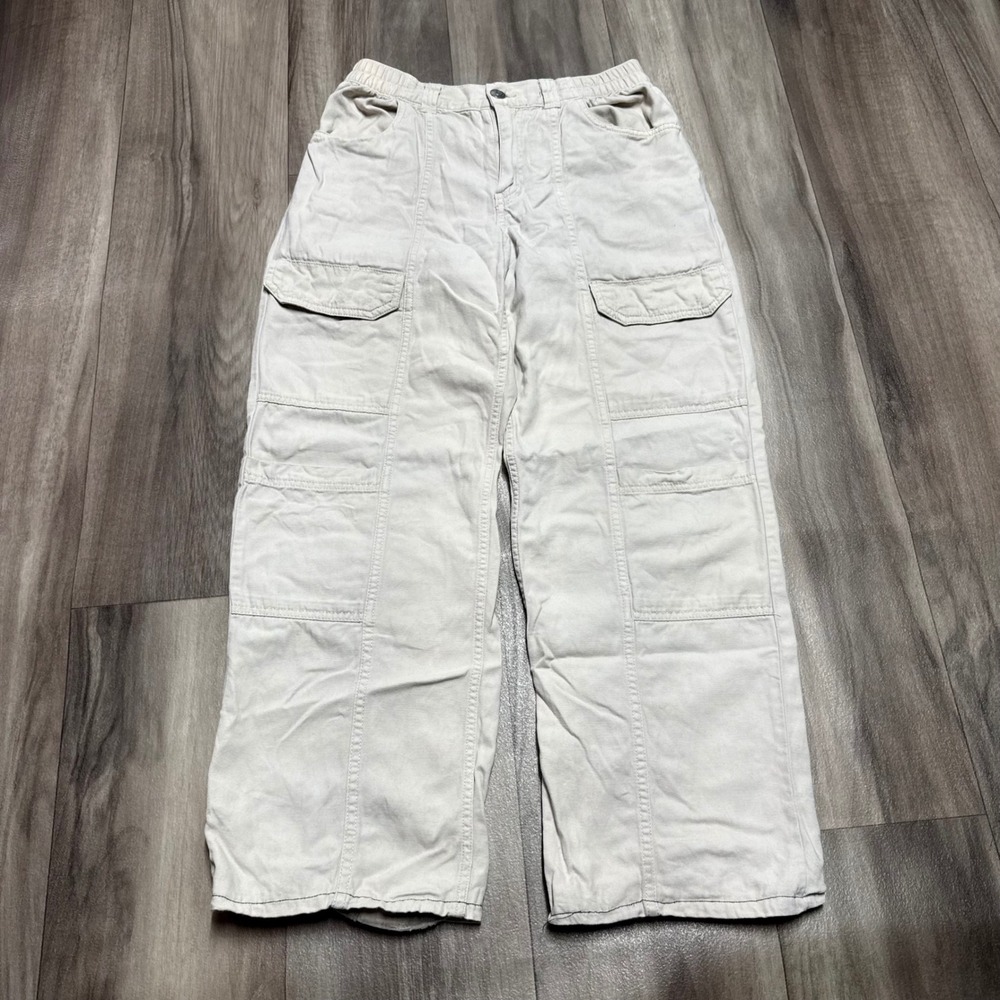 Aeropostale Womens Utility Cargo Pants Beige Wide Leg Cotton Canvas Small 1196